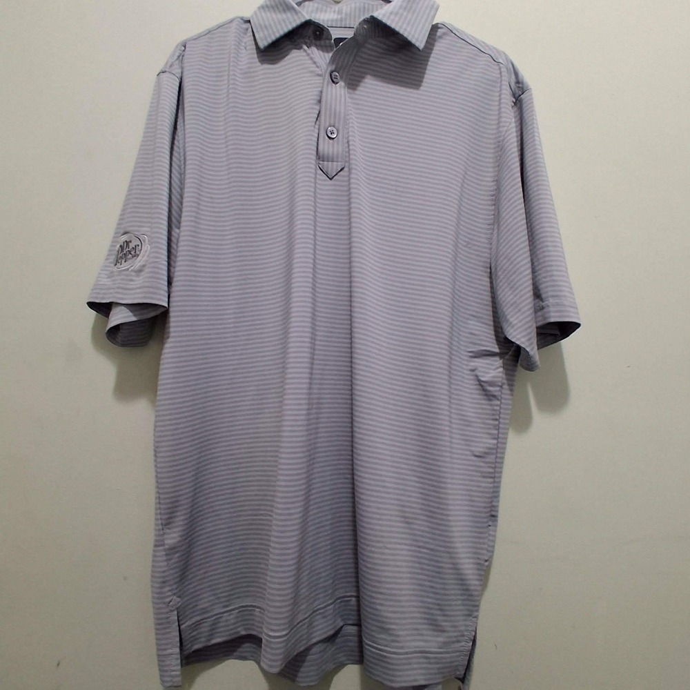 FootJoy FJ Golf Polo Shirt Mens Medium Grey Stripe Performance DryJoy READ
